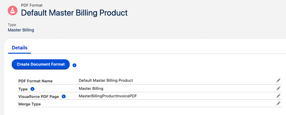 PDF Format record with the Create Document Format button above the record details
