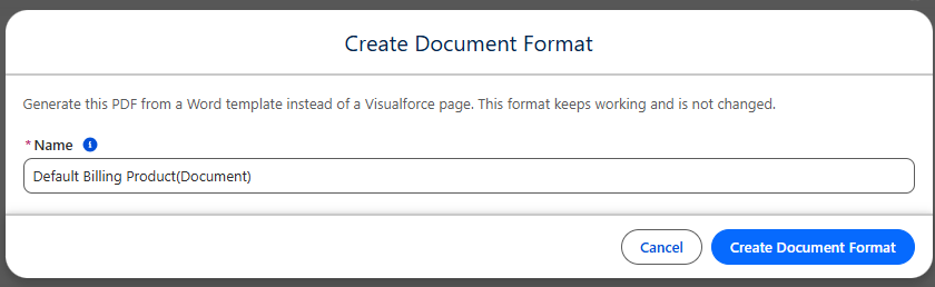 Success message after Create Document Format