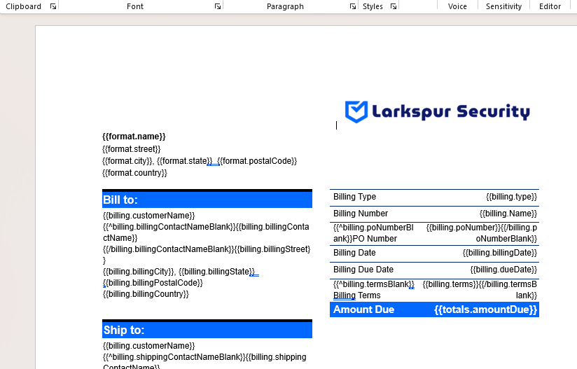 Customized Word template