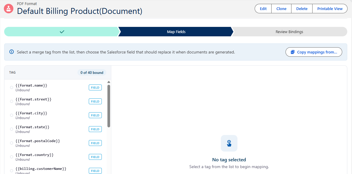 Map Fields view with the Copy mappings from button