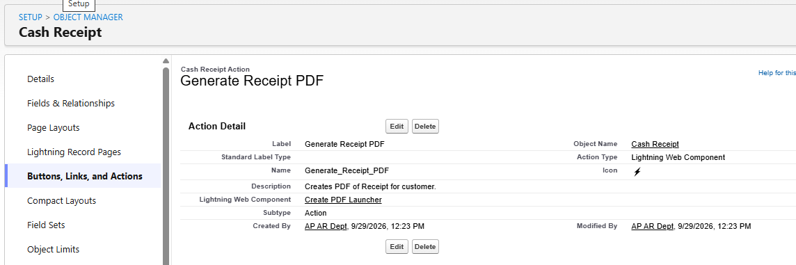 New Generate Receipt PDF action