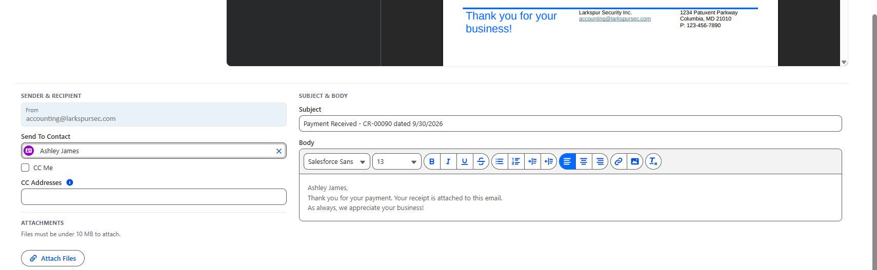 Email section of the Generate PDF window