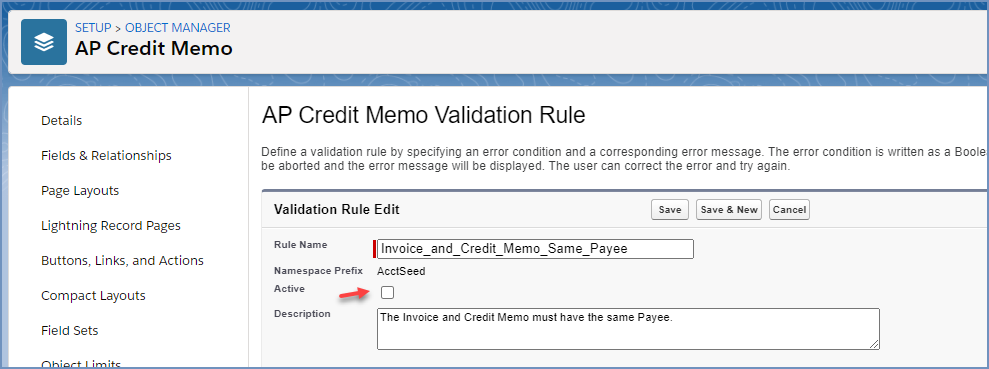 Deselect Active checkbox