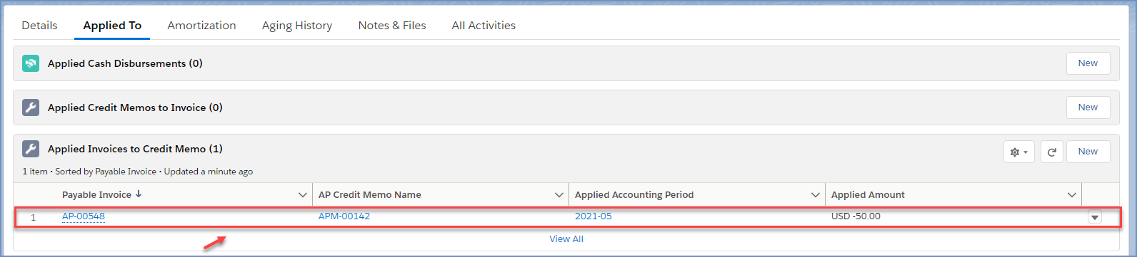 AP Credit Memo record