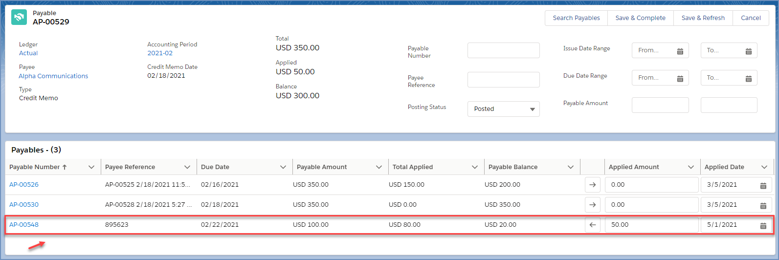 Credit Memo applied with different Payee