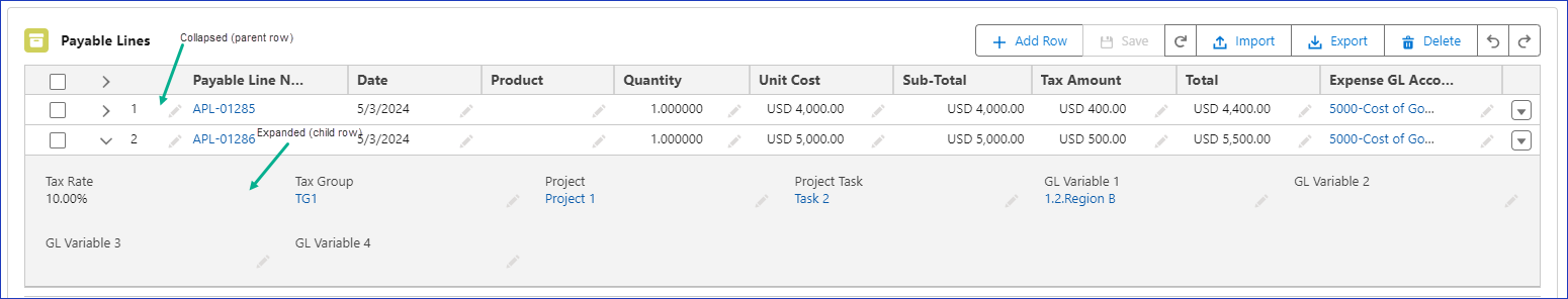 Advanced Line Manager Columns and Drawer field sets