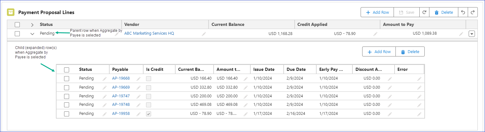 Payment Proposal Aggregate and Detail field sets