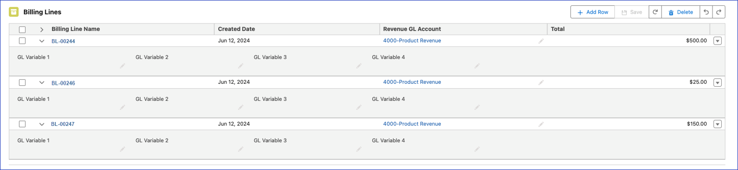 Expanding a row on the Advanced Line Manager data grid