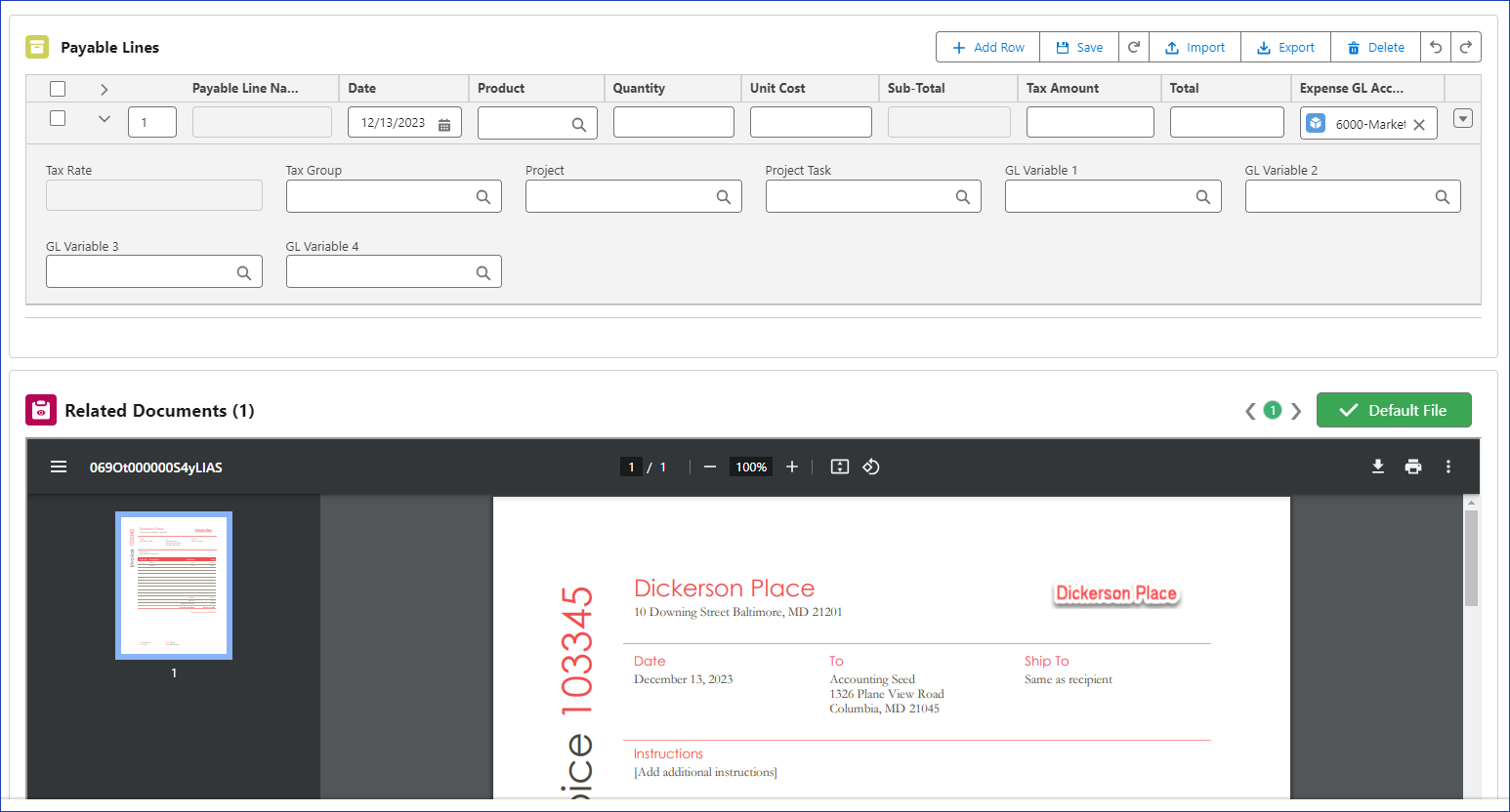 Payable created automatically from an Email to Payable invoice