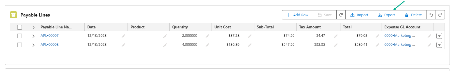 Exporting Payable Lines to a CSV file
