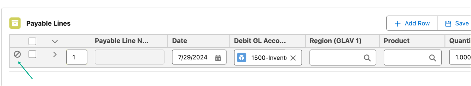 Error icon on the Advanced Line Manager grid